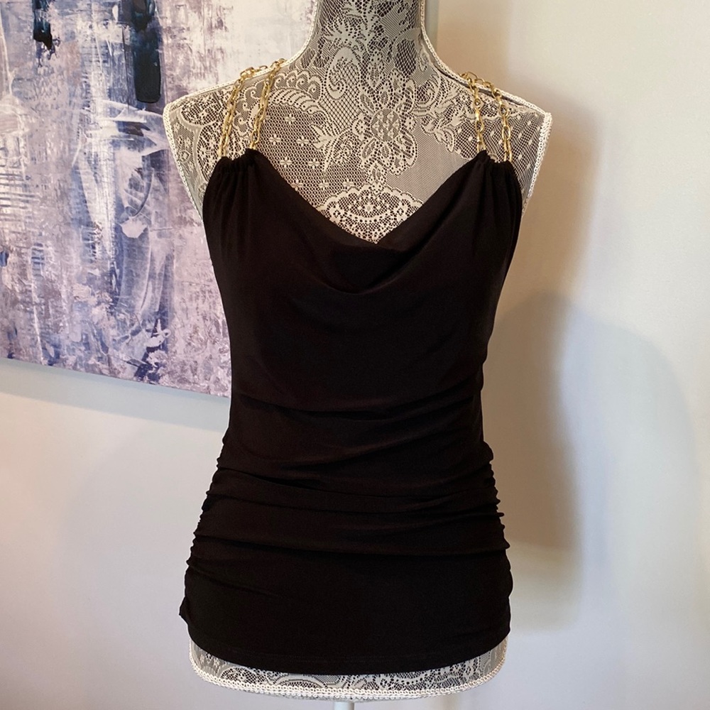 Non branded black top Gold chain straps Small new - no tags